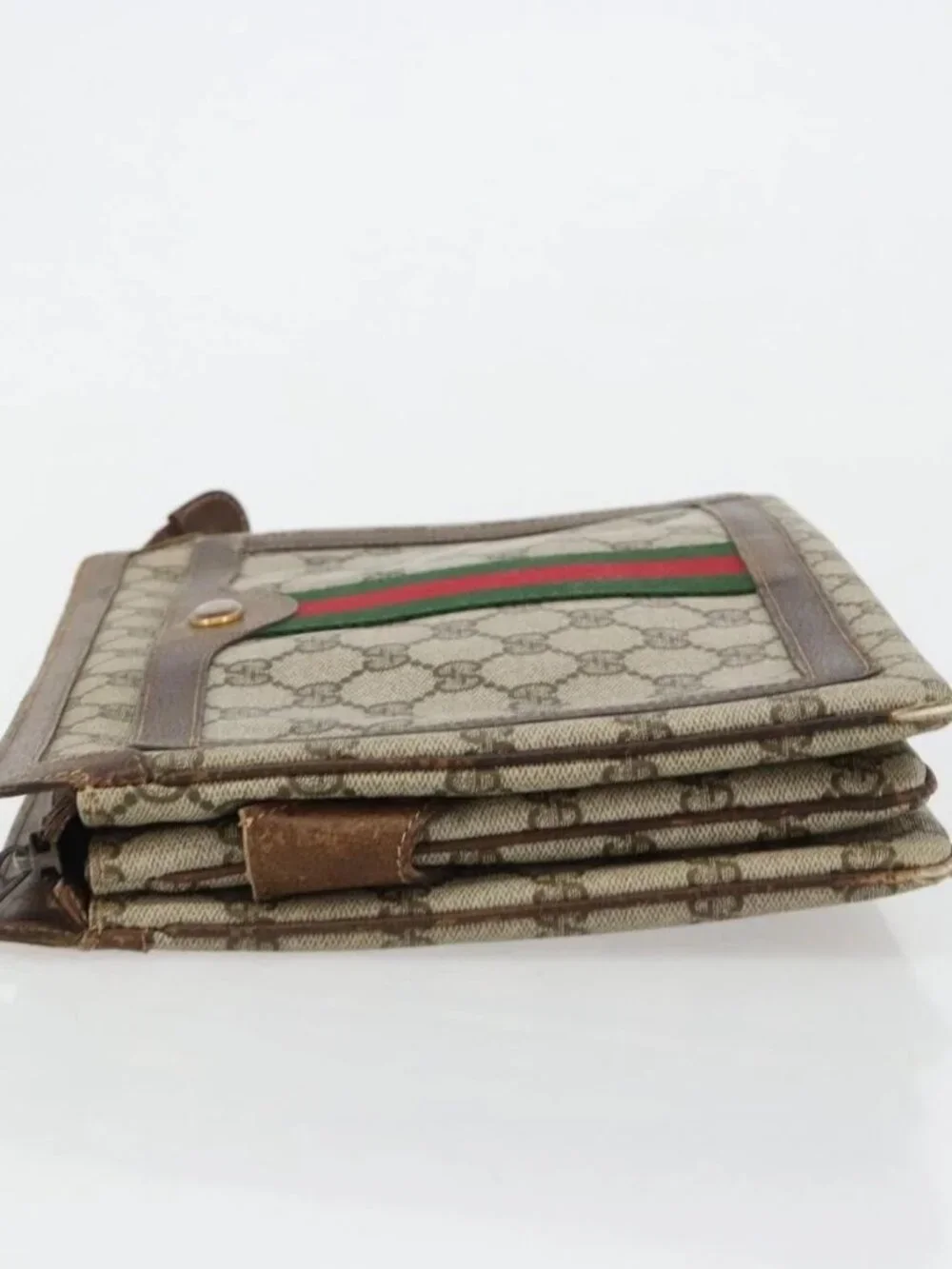 GUCCI GG Supreme Web Sherry Line Clutch Bag PVC Beige Gold Auth 182207